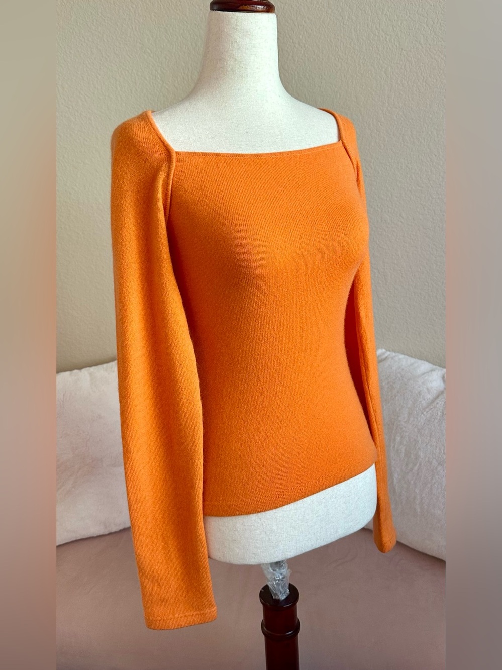 HEIDI WEISEL Cashmere Sweater Orange LS Square Boatneck Top Women’s S Luxury 90s